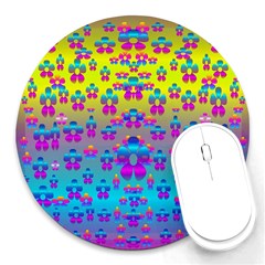 Flowers In The Most Beautiful Sunshine Round Mousepads by pepitasart