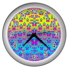 Flowers In The Most Beautiful Sunshine Wall Clocks (silver)  by pepitasart