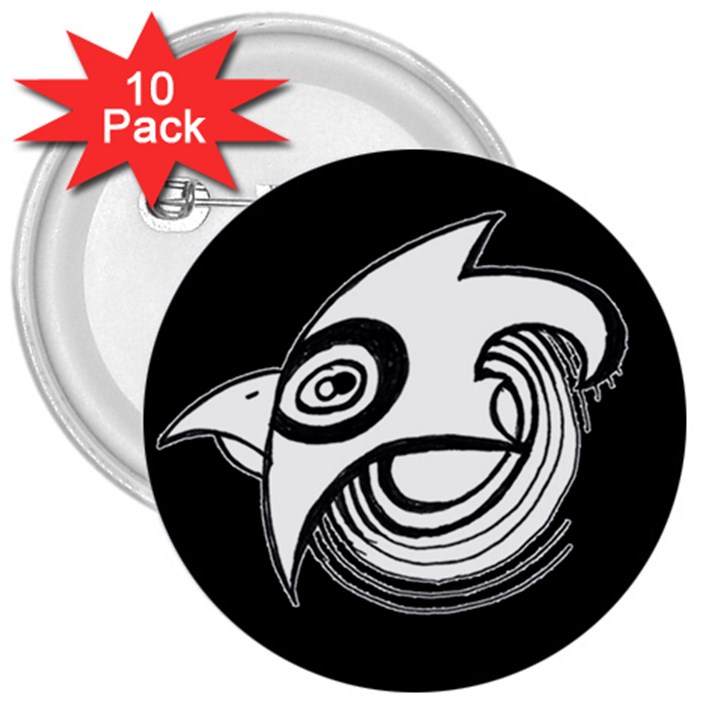 Bird 3  Buttons (10 pack) 