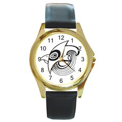 Bird Round Gold Metal Watch by ValentinaDesign