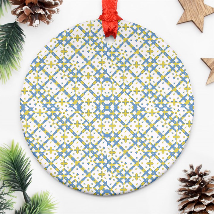 Vivid Check Geometric Pattern Ornament (Round)