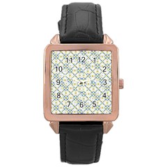 Vivid Check Geometric Pattern Rose Gold Leather Watch  by dflcprints