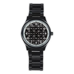 Dark Luxury Baroque Pattern Stainless Steel Round Watch by dflcprints