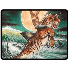 Tiger Shark Fleece Blanket (large)  by redmaidenart