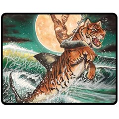 Tiger Shark Double Sided Fleece Blanket (medium)  by redmaidenart