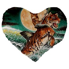 Tiger Shark Large 19  Premium Flano Heart Shape Cushions