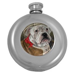 Dog Portrait Round Hip Flask (5 Oz) by redmaidenart