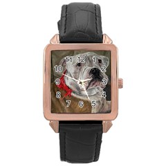 Dog Portrait Rose Gold Leather Watch  by redmaidenart