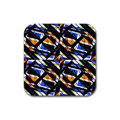 Multicolor Geometric Abstract Pattern Rubber Coaster (square)  by dflcprints