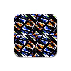 Multicolor Geometric Abstract Pattern Rubber Square Coaster (4 Pack)  by dflcprints