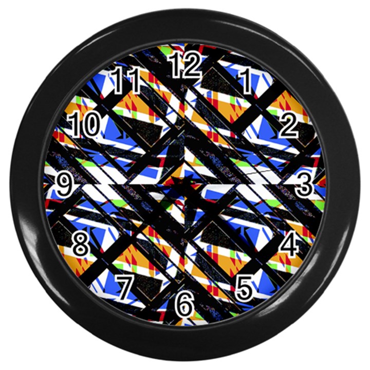 Multicolor Geometric Abstract Pattern Wall Clocks (Black)