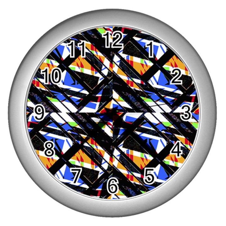 Multicolor Geometric Abstract Pattern Wall Clocks (Silver) 