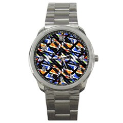 Multicolor Geometric Abstract Pattern Sport Metal Watch by dflcprints