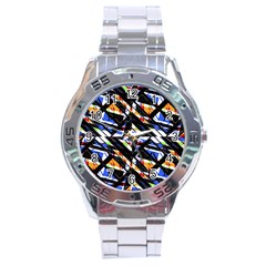 Multicolor Geometric Abstract Pattern Stainless Steel Analogue Watch by dflcprints