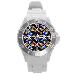 Multicolor Geometric Abstract Pattern Round Plastic Sport Watch (l) by dflcprints