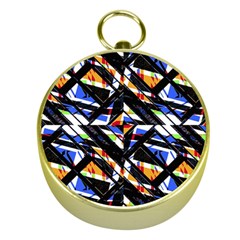 Multicolor Geometric Abstract Pattern Gold Compasses