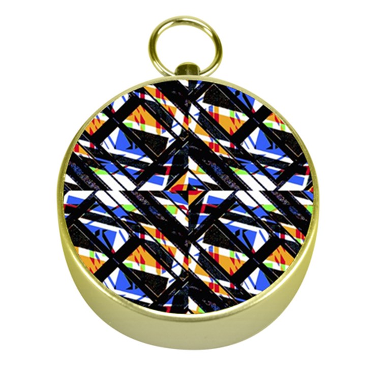 Multicolor Geometric Abstract Pattern Gold Compasses