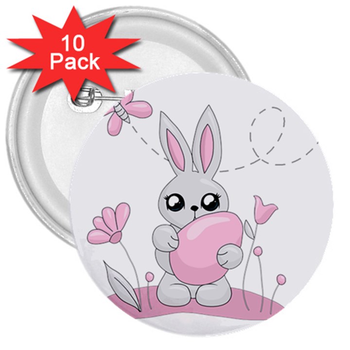 Easter bunny  3  Buttons (10 pack) 