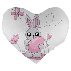 Easter bunny  Large 19  Premium Flano Heart Shape Cushions