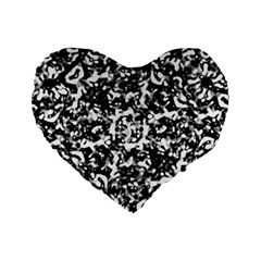 Black And White Abstract Texture Standard 16  Premium Heart Shape Cushions by dflcprints