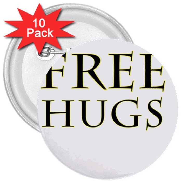 Freehugs 3  Buttons (10 pack) 