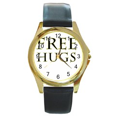 Freehugs Round Gold Metal Watch by cypryanus