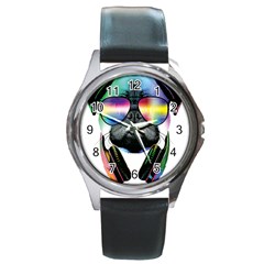 Dj Pug Cool Dog Round Metal Watch by alexamerch