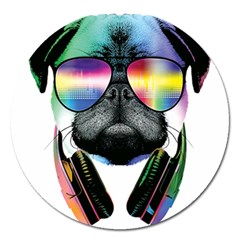 Dj Pug Cool Dog Magnet 5  (round) by alexamerch