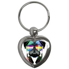 Dj Pug Cool Dog Key Chains (heart)  by alexamerch