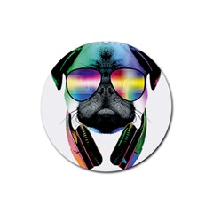 Dj Pug Cool Dog Rubber Coaster (round) 