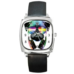 Dj Pug Cool Dog Square Metal Watch