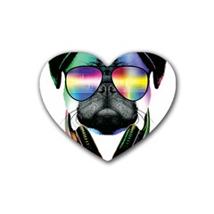 Dj Pug Cool Dog Heart Coaster (4 Pack)  by alexamerch