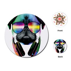 Dj Pug Cool Dog Playing Cards (round)  by alexamerch