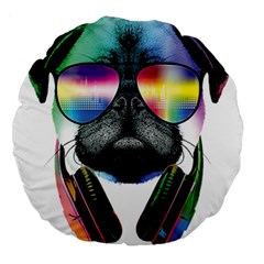 Dj Pug Cool Dog Large 18  Premium Round Cushions by alexamerch