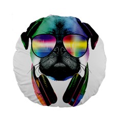 Dj Pug Cool Dog Standard 15  Premium Flano Round Cushions by alexamerch