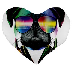 Dj Pug Cool Dog Large 19  Premium Flano Heart Shape Cushions by alexamerch