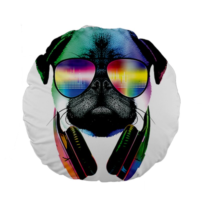 Dj Pug Cool Dog Standard 15  Premium Flano Round Cushions