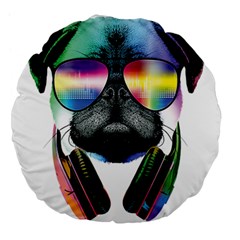 Dj Pug Cool Dog Large 18  Premium Flano Round Cushions by alexamerch