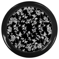 Dark Orquideas Floral Pattern Print Wall Clocks (Black)