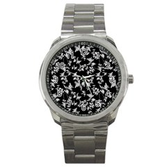 Dark Orquideas Floral Pattern Print Sport Metal Watch