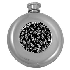 Dark Orquideas Floral Pattern Print Round Hip Flask (5 oz)