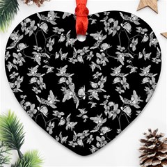 Dark Orquideas Floral Pattern Print Heart Ornament (Two Sides)