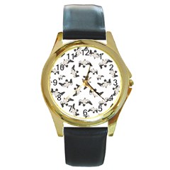 Birds Pattern Photo Collage Round Gold Metal Watch by dflcprints