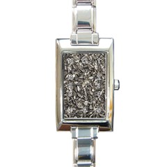 Black And White Leaves Pattern Rectangle Italian Charm Watch by dflcprints