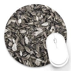 Black And White Leaves Pattern Round Mousepads by dflcprints