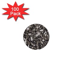 Black And White Leaves Pattern 1  Mini Buttons (100 Pack)  by dflcprints