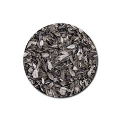 Black And White Leaves Pattern Rubber Coaster (round)  by dflcprints