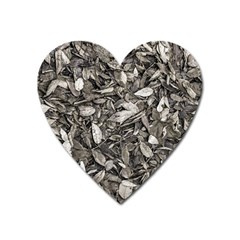 Black And White Leaves Pattern Heart Magnet by dflcprints