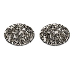 Black And White Leaves Pattern Cufflinks (oval) by dflcprints