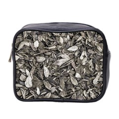 Black And White Leaves Pattern Mini Toiletries Bag 2-side by dflcprints